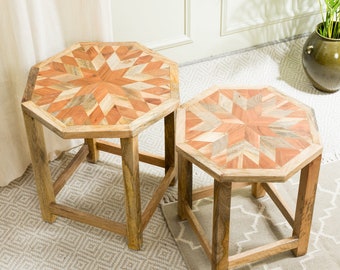 Mosaic Side Tables with Octagonal Top 'Kaatik' / Octagonal Mosaic Coffee Table / Sofa Table Two Sizes Available