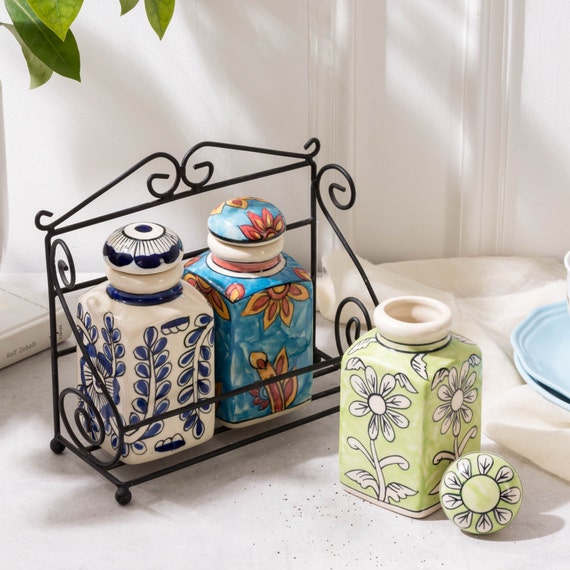 Ceramic spice jar set sales