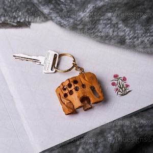 Carved Elephant Keychain / Wooden Elephant design Keychain / Unique Keyring for elephant lovers