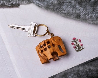 Carved Elephant Keychain / Wooden Elephant design Keychain / Unique Keyring for elephant lovers