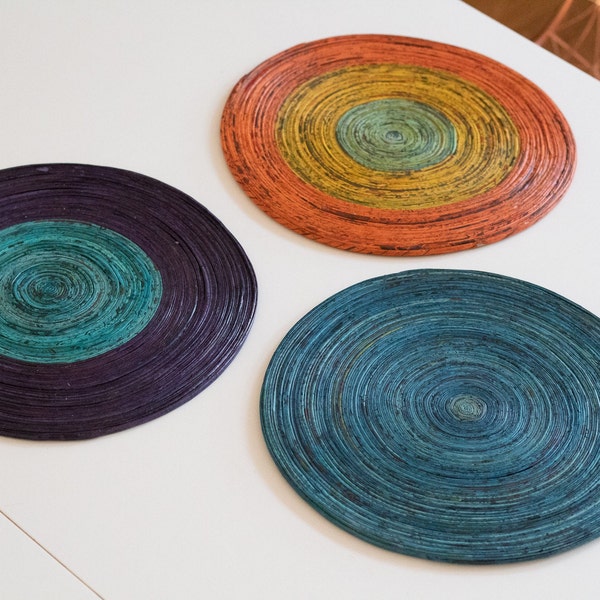 Recycled Paper Place Mats  / Three Colour Options / Blue Orange Purple Handmade Place Mats / Multi-Colour Table Mats