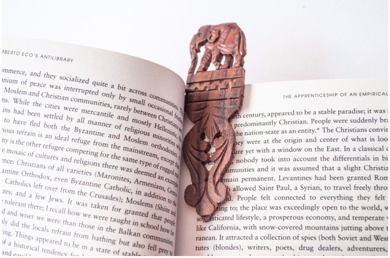 Wooden bookmark handcarved featuring an elephant carving