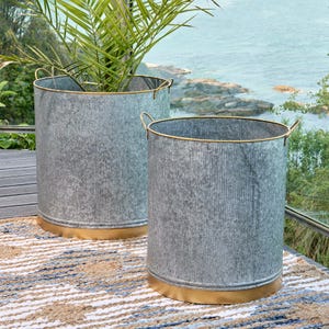 Indoor Outdoor Large Floor Planter I Brass-Lined Floor Planter I Vintage Style Planter I Rustic Floor Planter I Decorative Planter