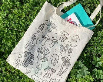 Champignons Tote Bag | Geïllustreerde Tote Bag | Herbruikbare milieuvriendelijke boodschappentas | Biologisch katoenen | Canvas boodschappentas | Eco-vriendelijk cadeau