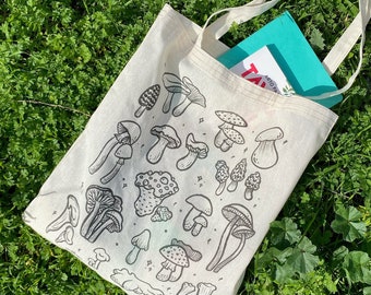 | fourre-tout aux champignons | illustrée du sac fourre-tout Sac à provisions écologique réutilisable | | coton biologique Sac d’épicerie en toile | Cadeau écologique