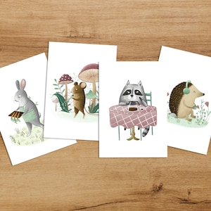 Postcards Set A6 Size | 4 Postcards Set | Animal Postcards| Illustrated Postcards | Woodland Animals | Animal Art Print | Postcard Pack