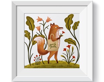 Fox Print | Go Green | Fox Illustration | Animals Print | Cute Animals | Cute Fox Illustrations | Nursery Wall decor | Cute Animal Wall Art