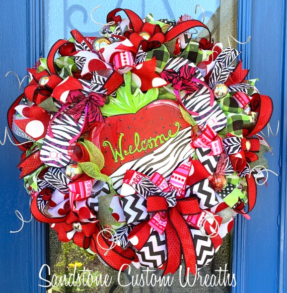 Summer Wreath Welcome Flip Flop Wreath Strawberry Welcome Etsy