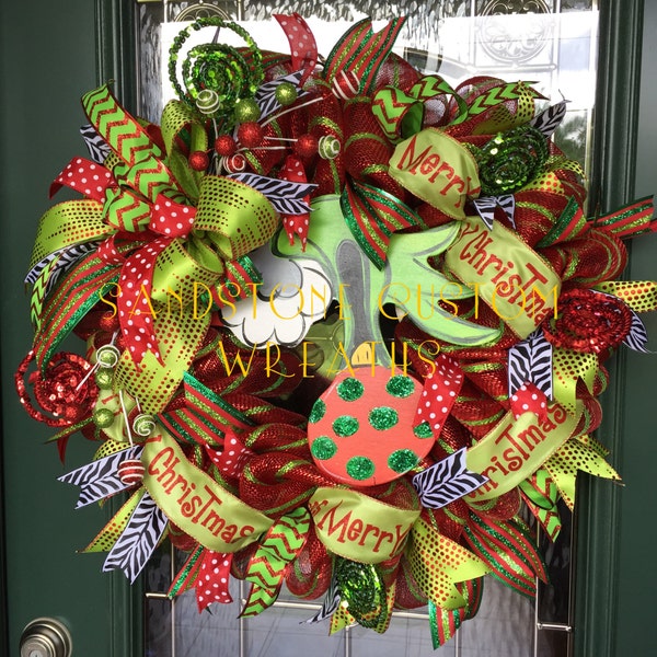 Grinch Christmas Hand Wreath- Deco Mesh
