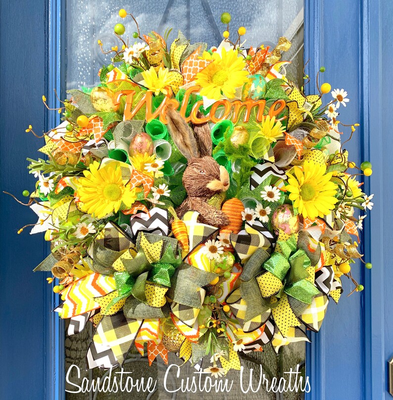 Easter Bunny Wreath Welcome Wreath Spring mesh Welcome Wreath Welcome Wreath Easter door Spring Bunny Welcome Wreath Easter Wreath
