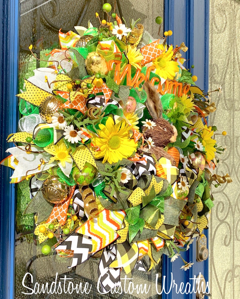 Easter Bunny Wreath Welcome Wreath Spring mesh Welcome Wreath Welcome Wreath Easter door Spring Bunny Welcome Wreath Easter Wreath