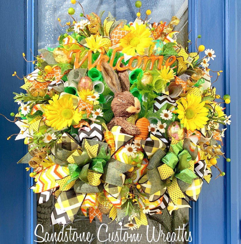Easter Bunny Wreath Welcome Wreath Spring mesh Welcome Wreath Welcome Wreath Easter door Spring Bunny Welcome Wreath Easter Wreath