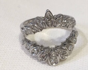 Vintage 14K White Gold Diamond Ring Enhancer Guard: Marquise & Pear