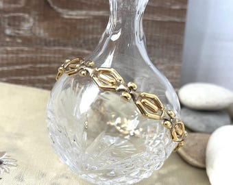 14K Yellow & White Gold Link Bracelet, Italian Fine Jewelry, 7"