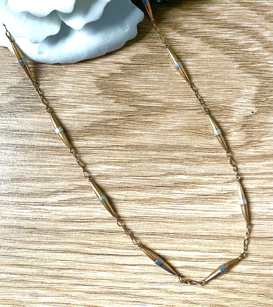 Vintage Watch Fob Chain Stacking 15 1/2 Neckclace Art Deco Two Tone 14K