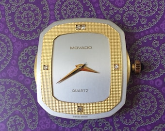 Relógio vintage Movado Zenith com mostrador de diamante e coroa de ônix preta (para peças)