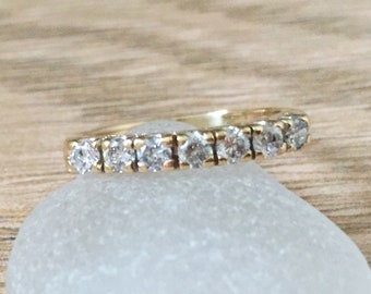 Alianza de boda vintage de oro amarillo de 14 quilates con diamantes (0,50 ct)