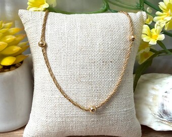 16" 14K Yellow Gold Ball Station Necklace ~ Layering Satellite Chain
