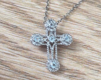 Blue Topaz Cross Necklace: Dainty Sterling Silver Italian Chain