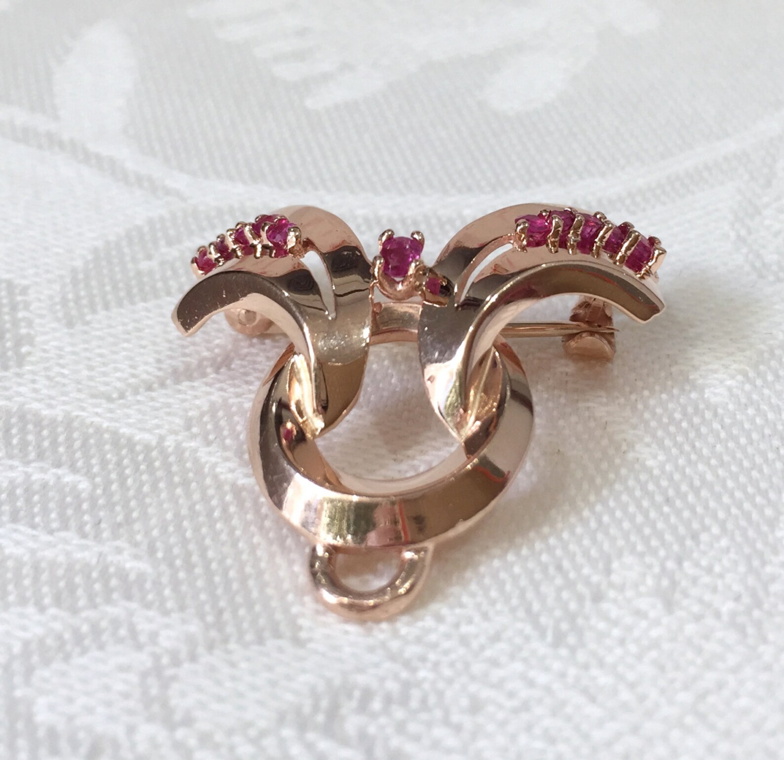 Rose Gold Vintage Ruby Brooch/pin 14K Art Deco Charm Locket Etsy