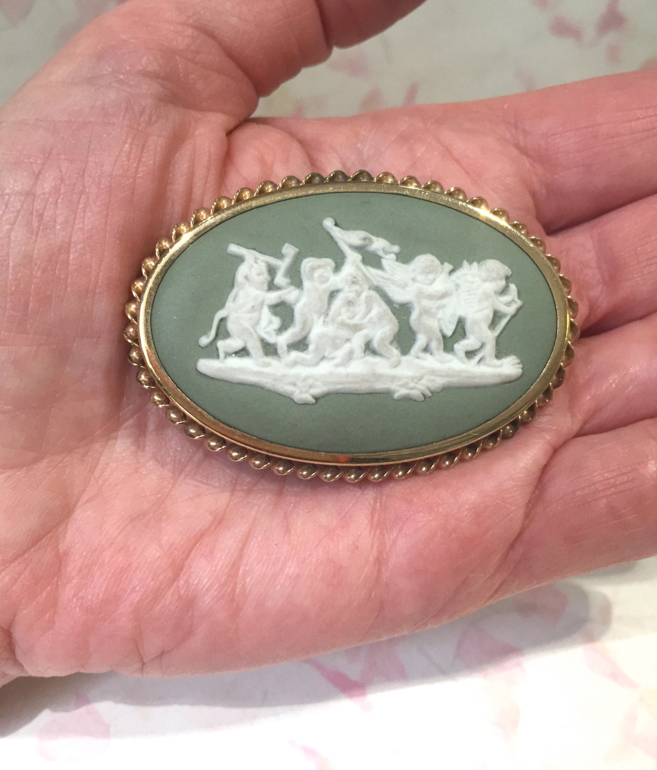 Wedgwood Green Jasper Brooch 1968 Wedgwood Brooch Made in Etsy UK