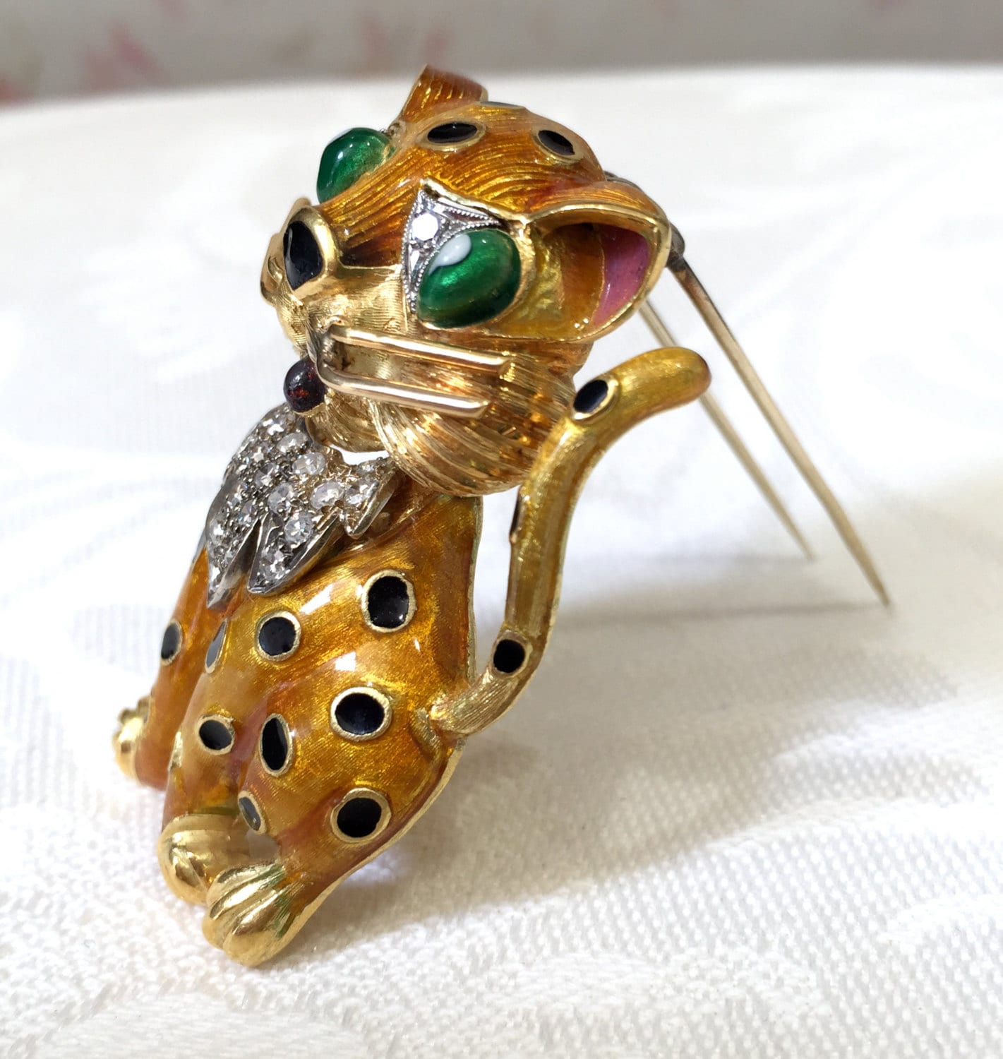 Enamel Leopard Vintage Brooch,vintage Animal Brooch,18k Enamel Leopard Vintage Brooch,vintage Animal Brooch,18k