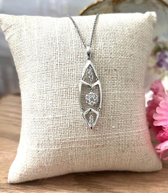Marquise Diamond Pendant Necklace: 18K White Gold, Fine Jewelry
