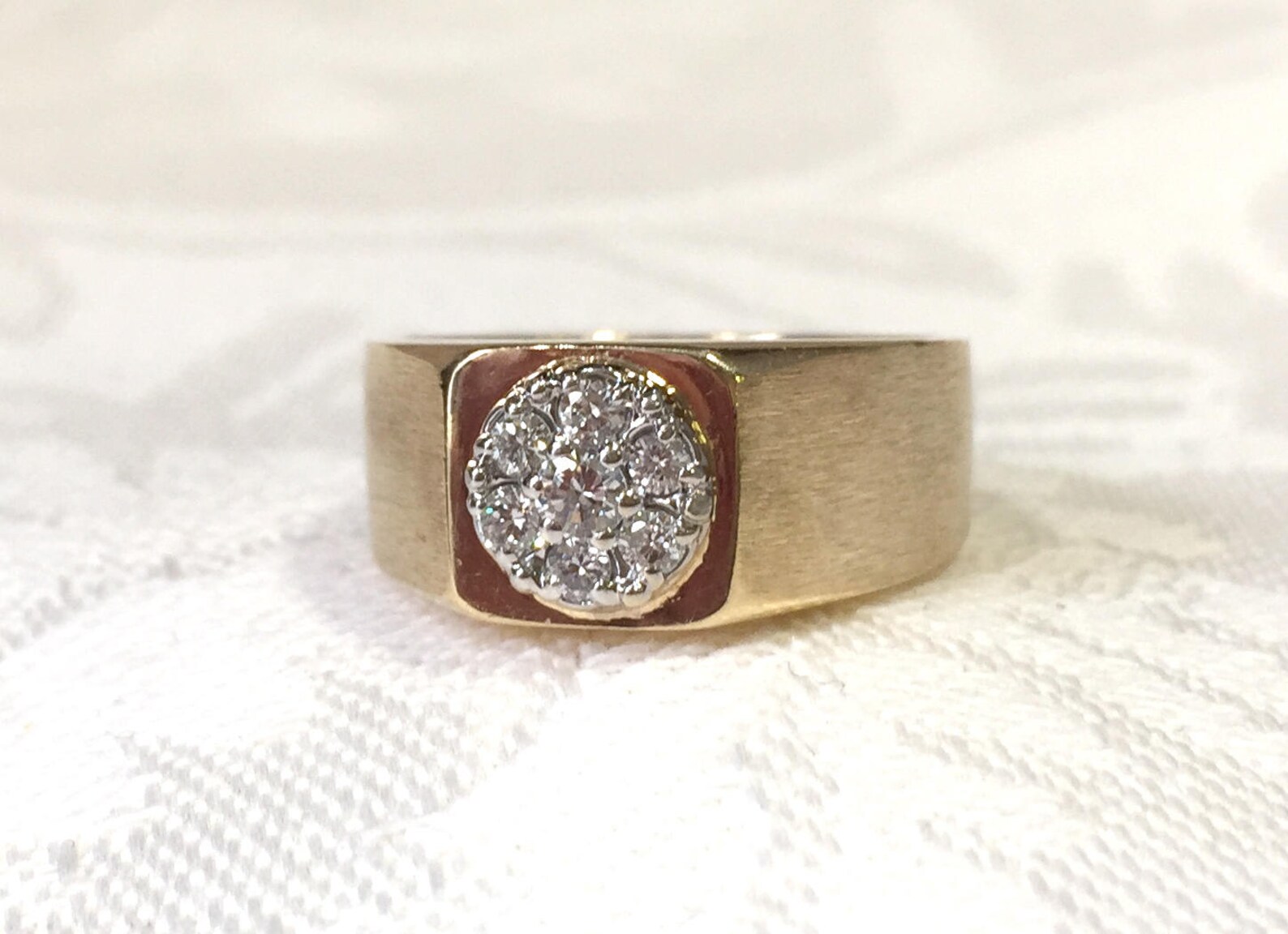 Vintage Mens Ring 14K Diamond Cluster Ring Yellow Gold Mens - Etsy