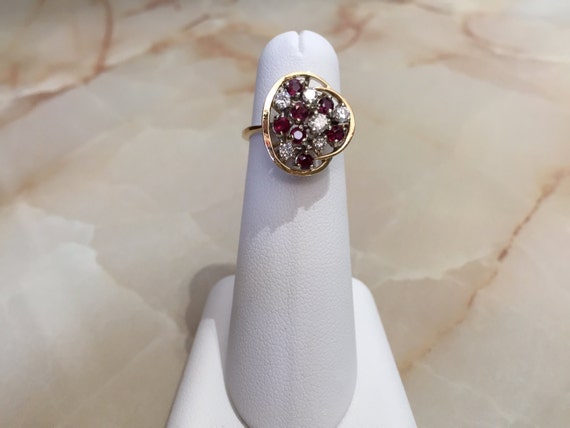 Vintage Ruby and Diamond 14K Gold Cluster Ring - … - image 5