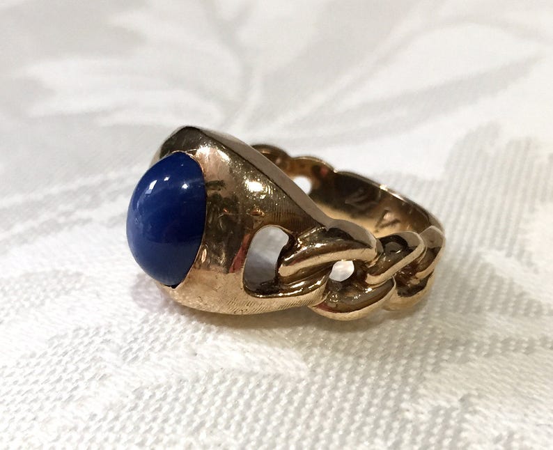 Lindy Star Ring, Vintage Mens Lindy Blue Star Sapphire Ring, Yellow ...