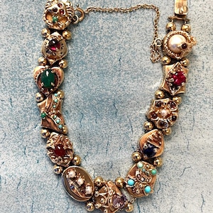 Vintage Charm Bracelet ~ 14K Gold Charm Slide Bracelet ~ Circa 1940&#39;s ~ Multi-Gemstone Slider Charms ~ MidCentury  Bracelet ~ Gift For Her