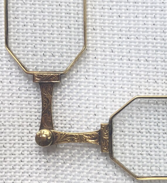 Lorgnettes 14K Gold Opera Eye Glasses, Etched Fol… - image 4