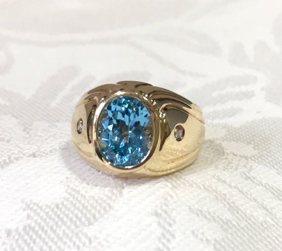 Natural Mens Swiss Blue Topaz Ring Original London Blue Topaz Stone Ring  For Men | eBay