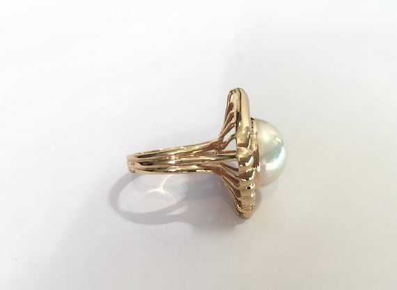 Mabe Pearl Ring With Diamonds, 14K Yellow Gold Ma… - image 2