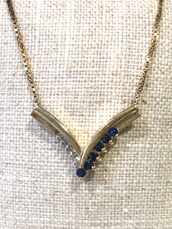 Sapphire & Diamond 14K Yellow Gold Necklace, V St… - image 1