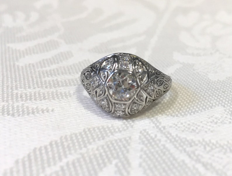 Antique Art Deco Diamond Engagement Ring Platinum Filigree - Etsy
