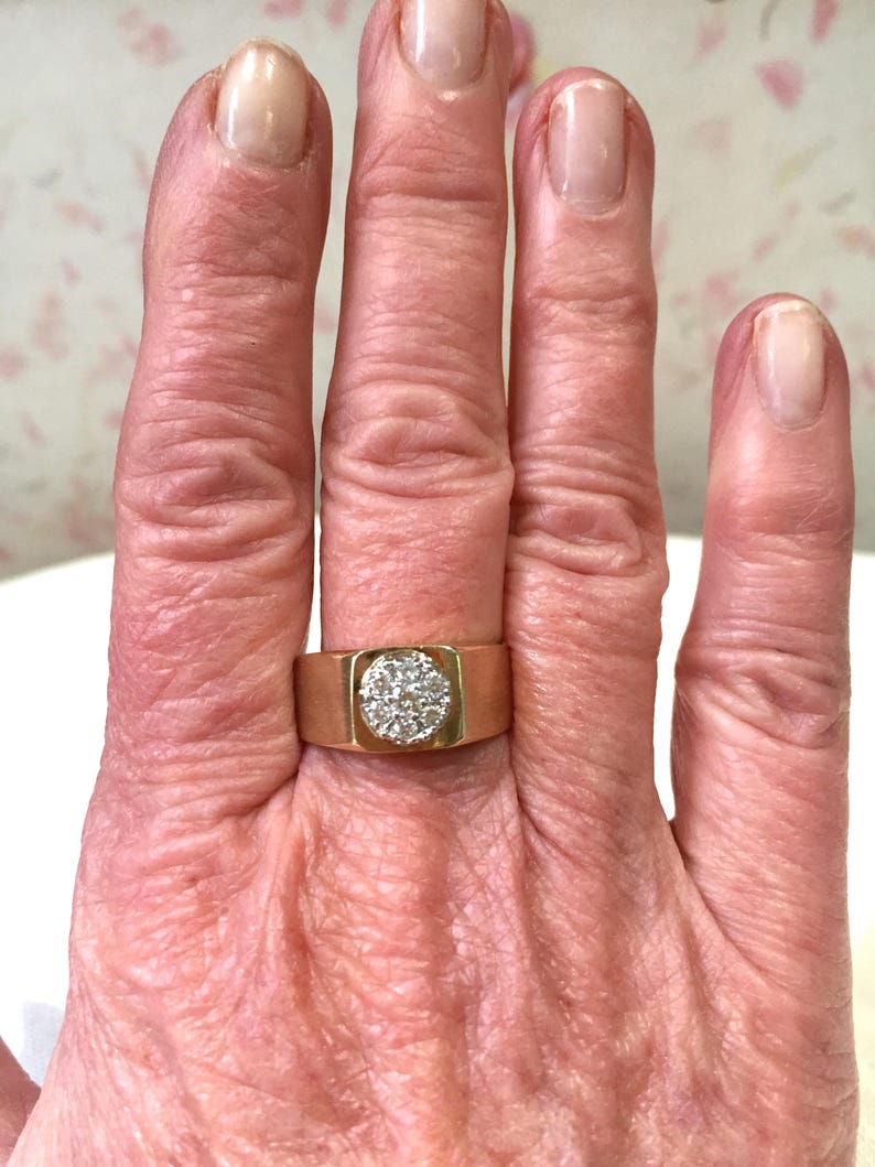 Vintage Mens Ring 14K Diamond Cluster Ring Yellow Gold Mens - Etsy