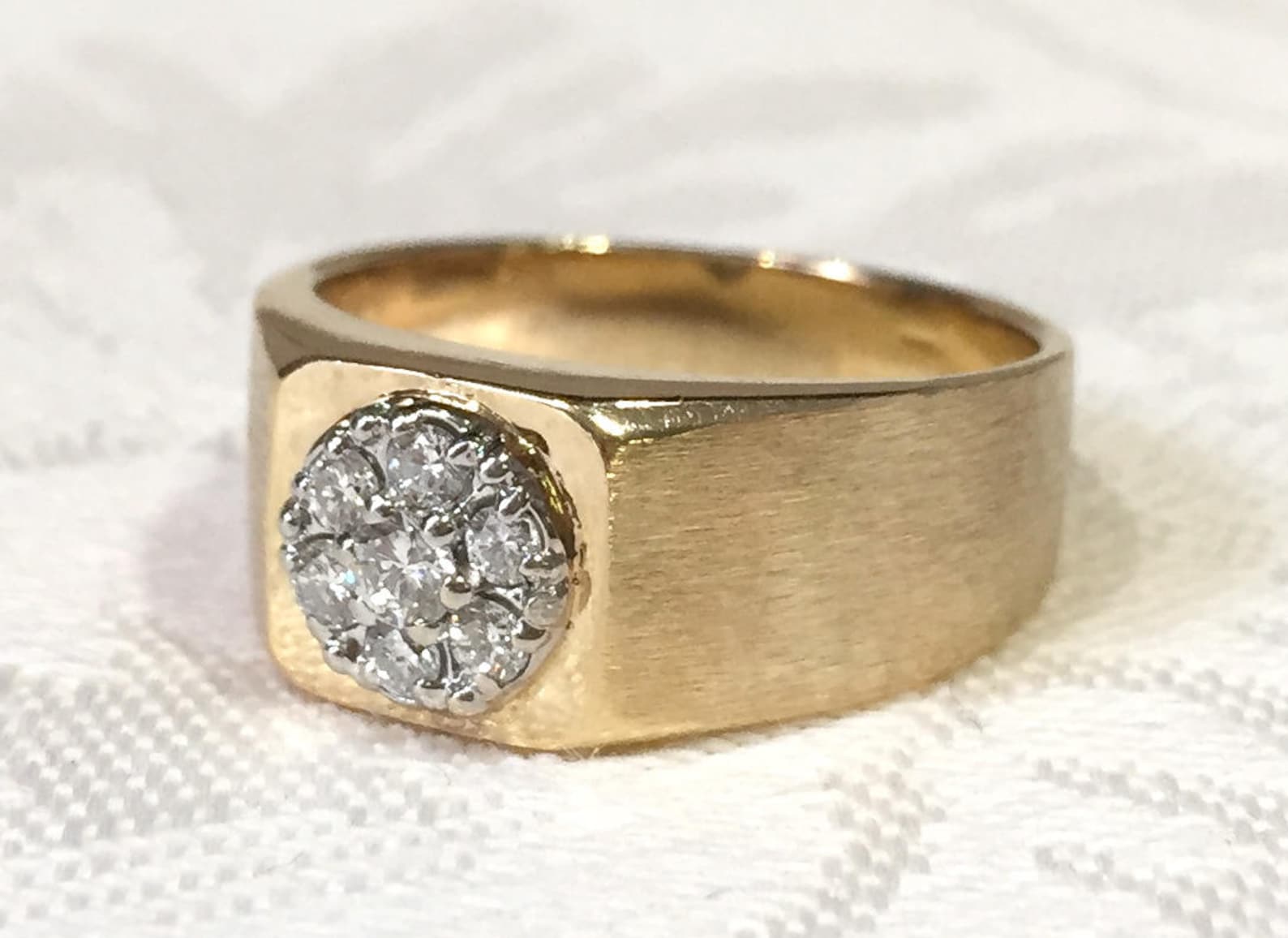 Vintage Mens Ring 14K Diamond Cluster Ring Yellow Gold Mens - Etsy