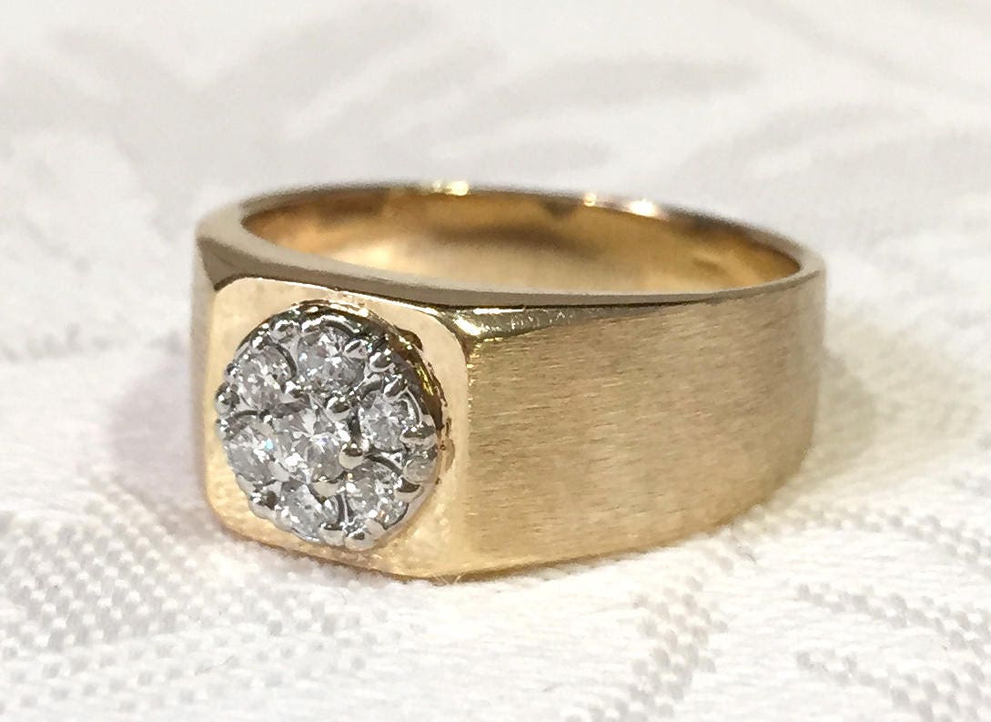 Men's Diamond Cluster Ring 14K Yellow Gold