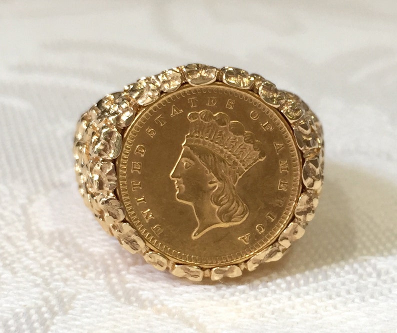 Liberty Head Coin Ring 1856 Nugget Style 14K Yellow Gold One Etsy
