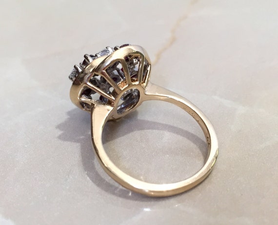 Vintage Ruby and Diamond 14K Gold Cluster Ring - … - image 2