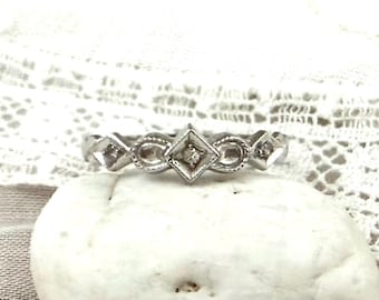 Vintage 14K White Gold Diamond Wedding Bands – Art Deco Stacking Ring