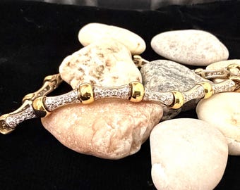 Diamond Bracelet ~ 18K White And Yellow Gold ~ Eternity Bracelet 7 1/4"
