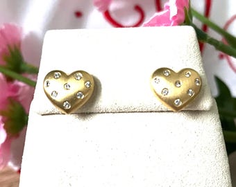 Diamond Heart Earrings ~ 18K Yellow Gold Heart Stud Earrings ~ Valentine's Day Jewelry ~ Wedding Day Earrings ~ Gift For Her ~ Fine Jewelry