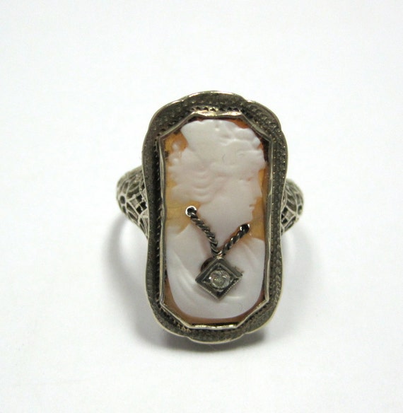 Art Deco Cameo Ring With Necklace, Vintage Filigr… - image 1