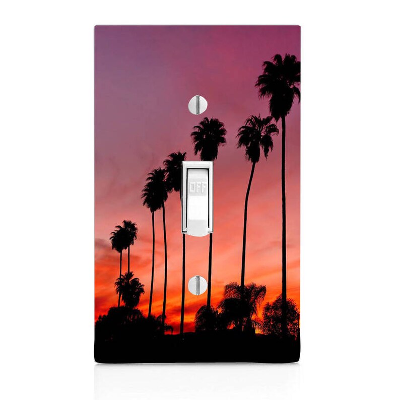 Sunset Palm Tree Kitchen Decor Room Wall Bathroom Housewarming Gift Lighting Home Light Switch Double