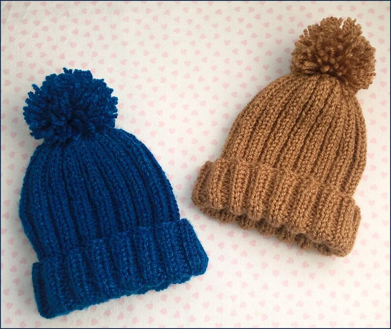 Knitted Ribbed Bobble Hat Pattern pom pom hat knitting | Etsy
