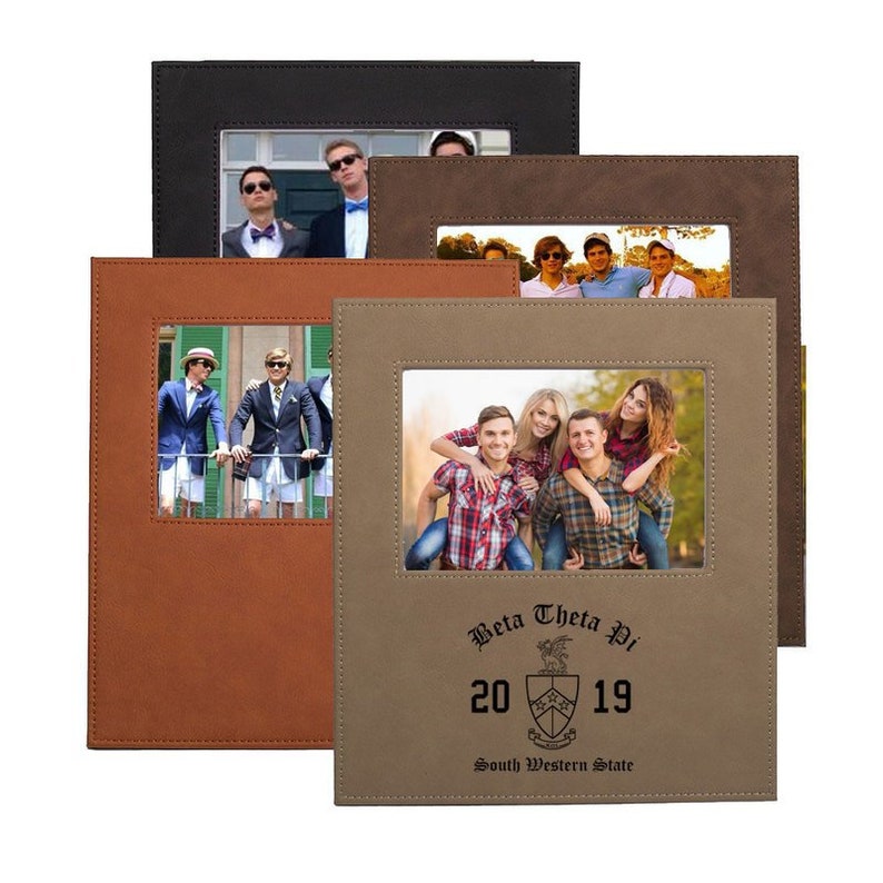 Beta Theta Pi Greek Fraternity Saddle Photo Frame w Crest /& Personalization