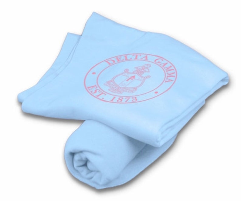 Delta Gamma Light Blue Sweatshirt Blanket Pink Print