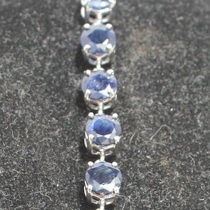 7.5&quot; BLUE SAPPHIRE BRACELET * Sterling Silver 0.925 Prong Setting * Tennis Style * Genuine Gemstones